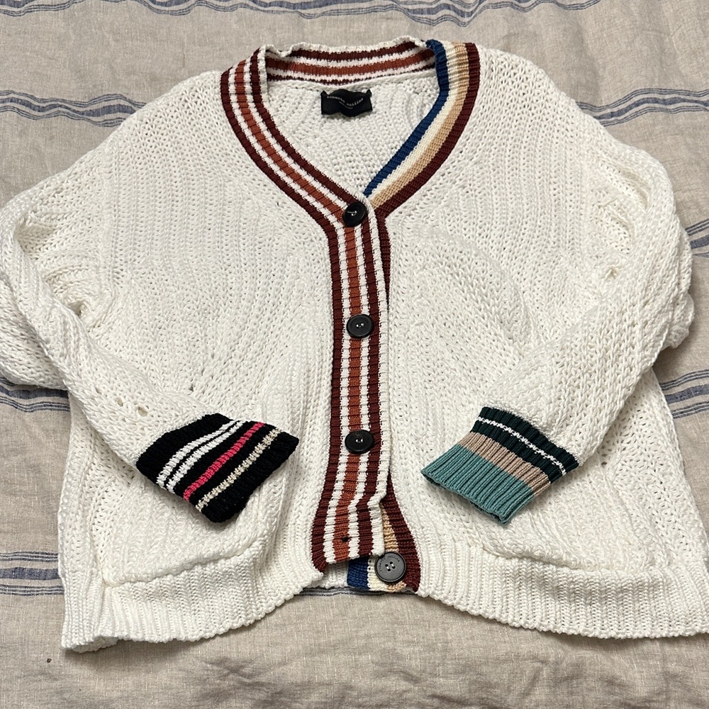 Roberto Collina White Cardigan with Multicolor Accents